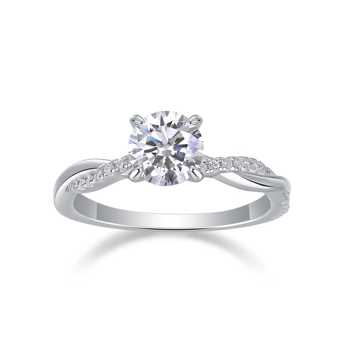 1ct Moissanite Twisted Band Ring | S925 Silver 18K Gold Plated | 6.5mm VVS1 D-Color | CZ Accents | Charmsolo