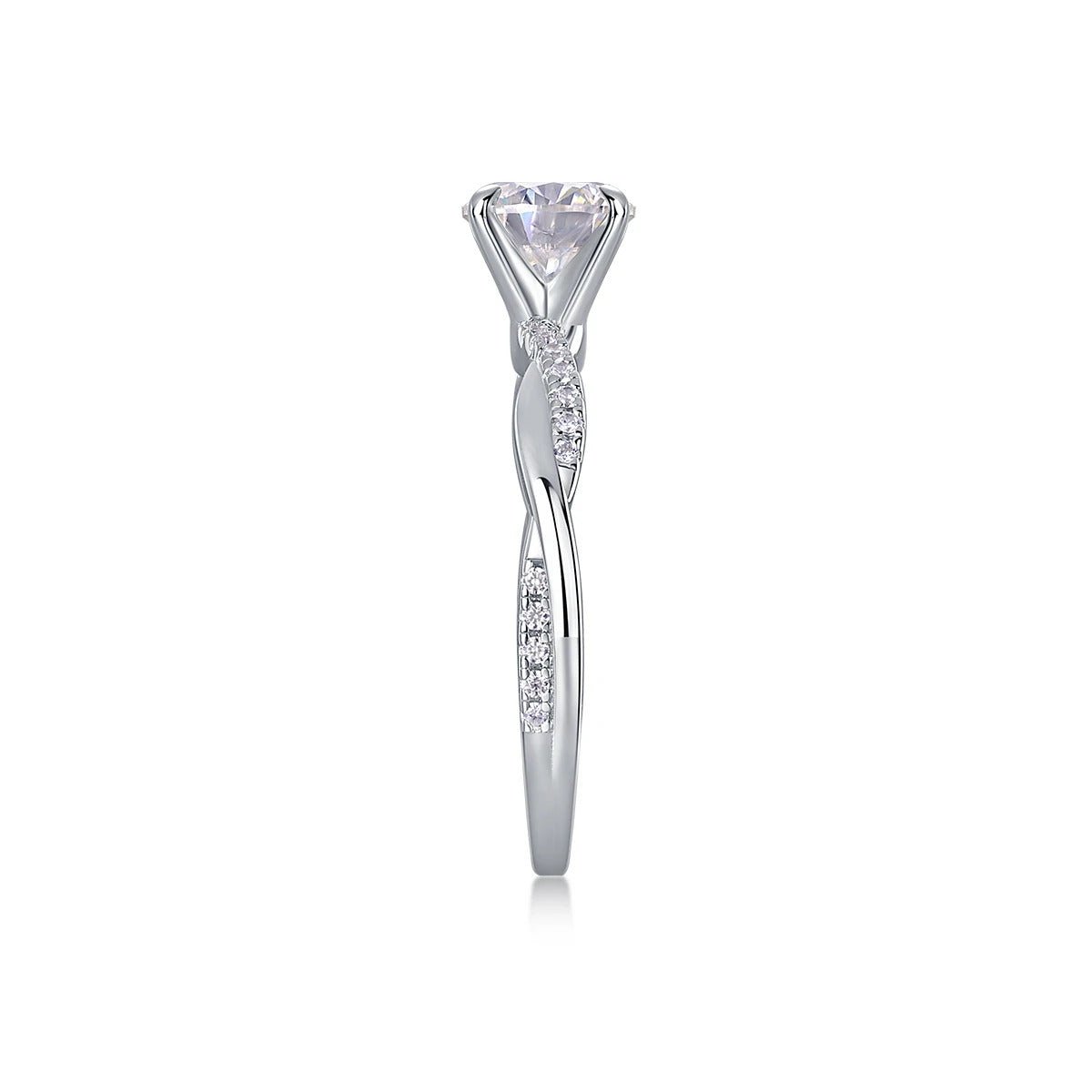 1ct Moissanite Twisted Band Ring | S925 Silver 18K Gold Plated | 6.5mm VVS1 D-Color | CZ Accents | Charmsolo