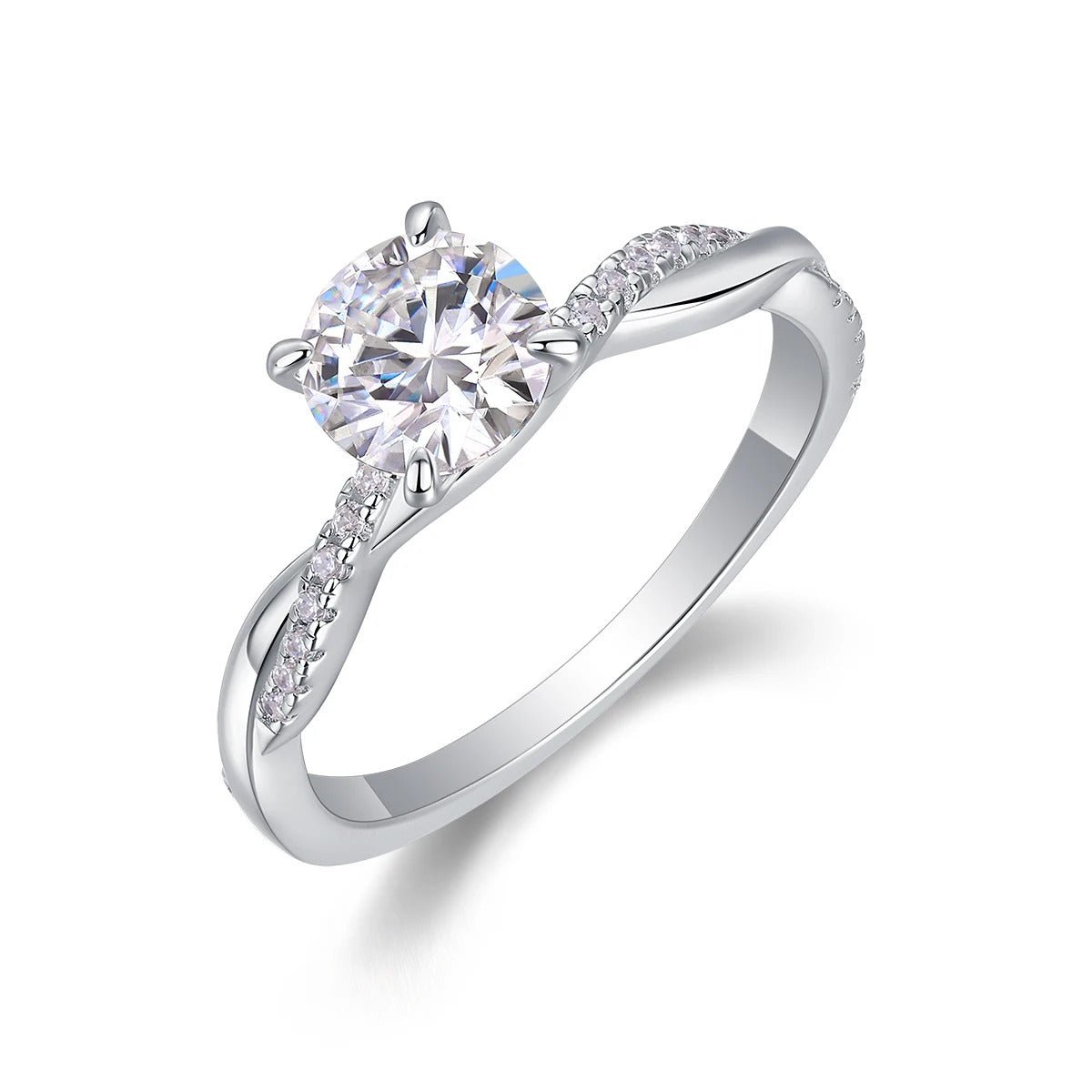 1ct Moissanite Twisted Band Ring | S925 Silver 18K Gold Plated | 6.5mm VVS1 D-Color | CZ Accents | Charmsolo