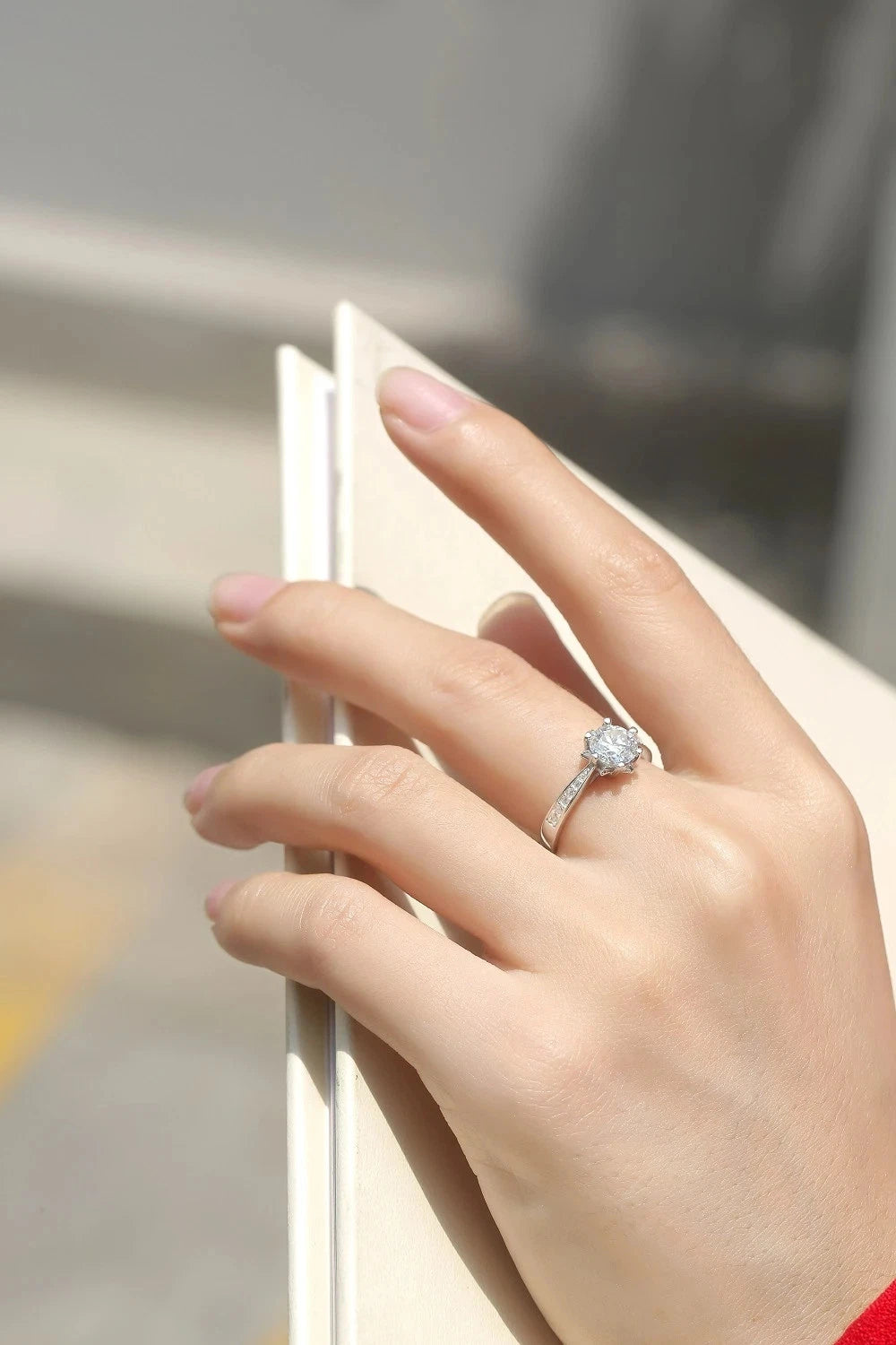 GRA Moissanite Promise Ring for Her | Free Custom Engraving | Adjustable Silver Band