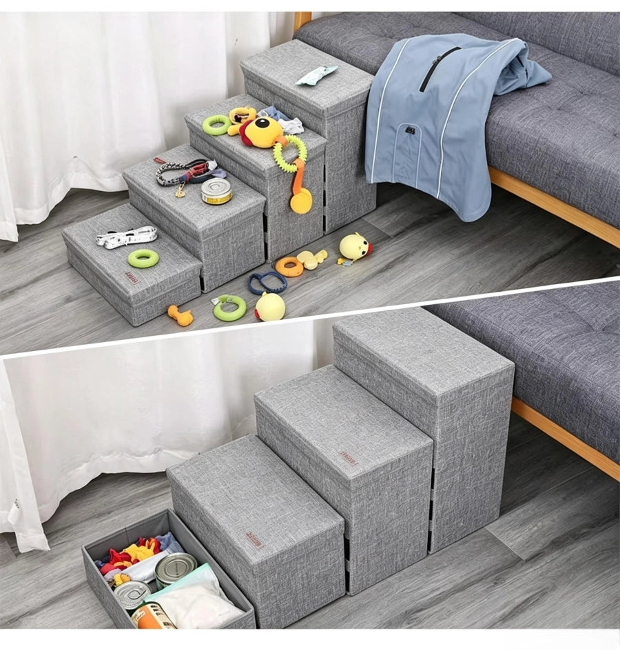 4‑Step Foldable Pet Steps With Storage For Small Senior Dogs DD01299