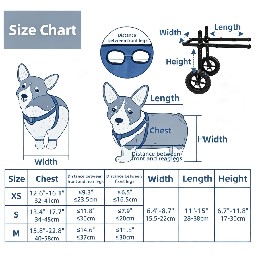 Dog Wheelchair for Hind Legs Disabled Weak Back Legs, Metal Frame Pet Mobility Aid for Small Medium Dogs