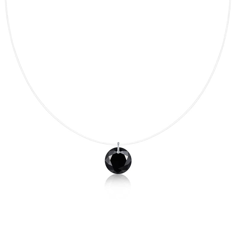 2ct Black Moissanite Invisible Wire Necklace | S925 Silver | 8mm Pendant | Minimalist Daily Wear | GRA Certified | Charmsolo
