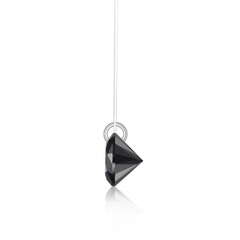 2ct Black Moissanite Invisible Wire Necklace | S925 Silver | 8mm Pendant | Minimalist Daily Wear | GRA Certified | Charmsolo