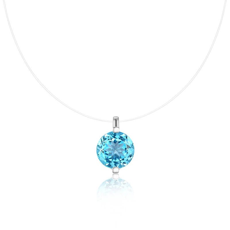 2ct Blue Topaz Invisible Transparent Thread Necklace | S925 Silver | 8mm Round Pendant | Minimalist Daily Wear | GDTC Certified | Charmsolo