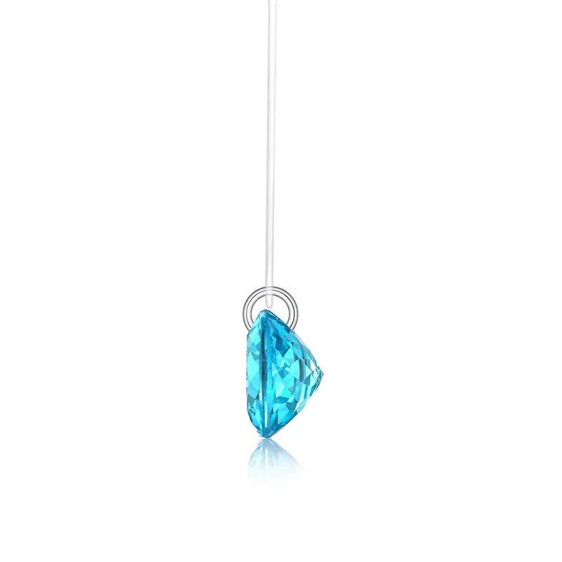 2ct Blue Topaz Invisible Transparent Thread Necklace | S925 Silver | 8mm Round Pendant | Minimalist Daily Wear | GDTC Certified | Charmsolo