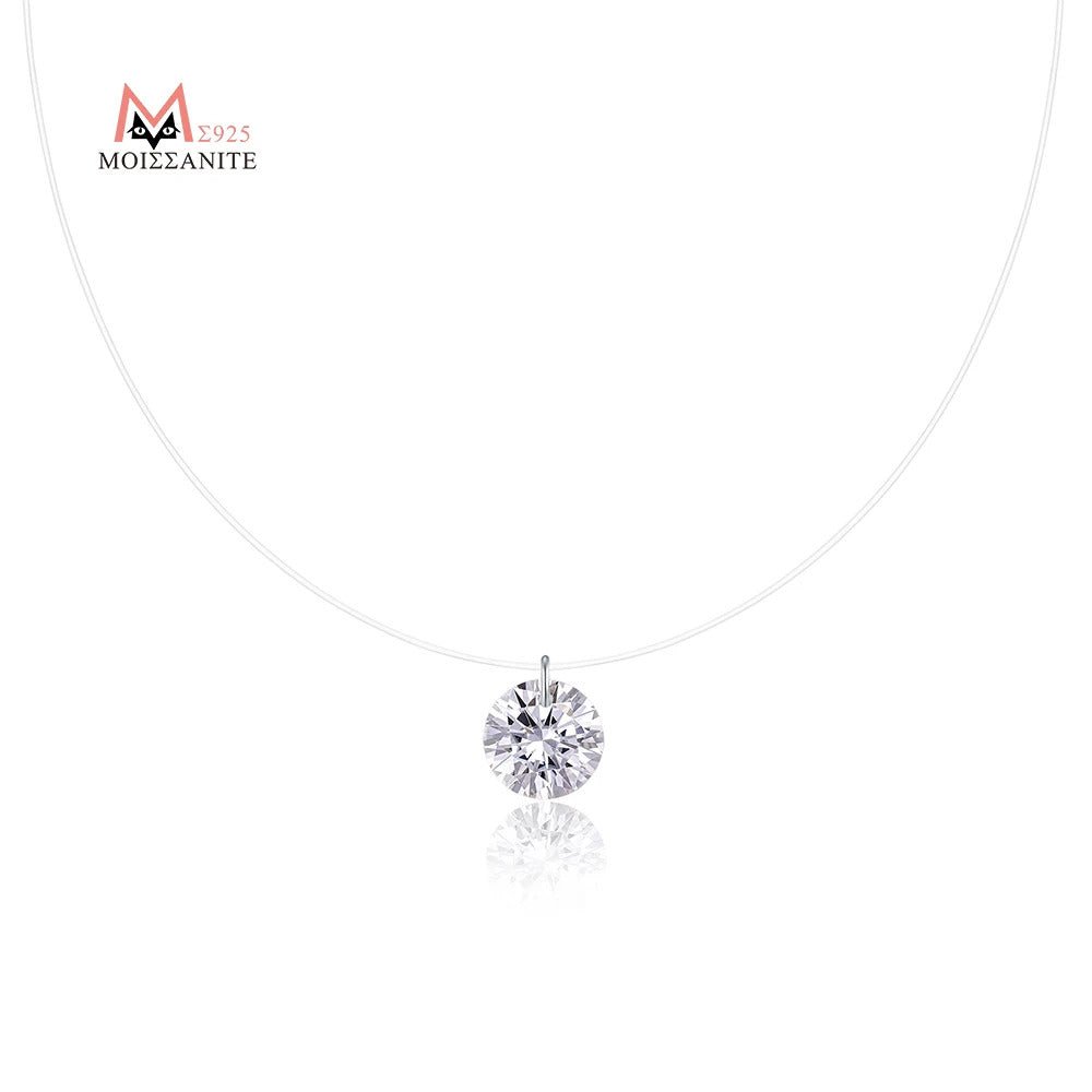 2ct Moissanite Floating Illusion Necklace 925 Silver 18K Gold – 8mm Solitaire VVS1 D Color