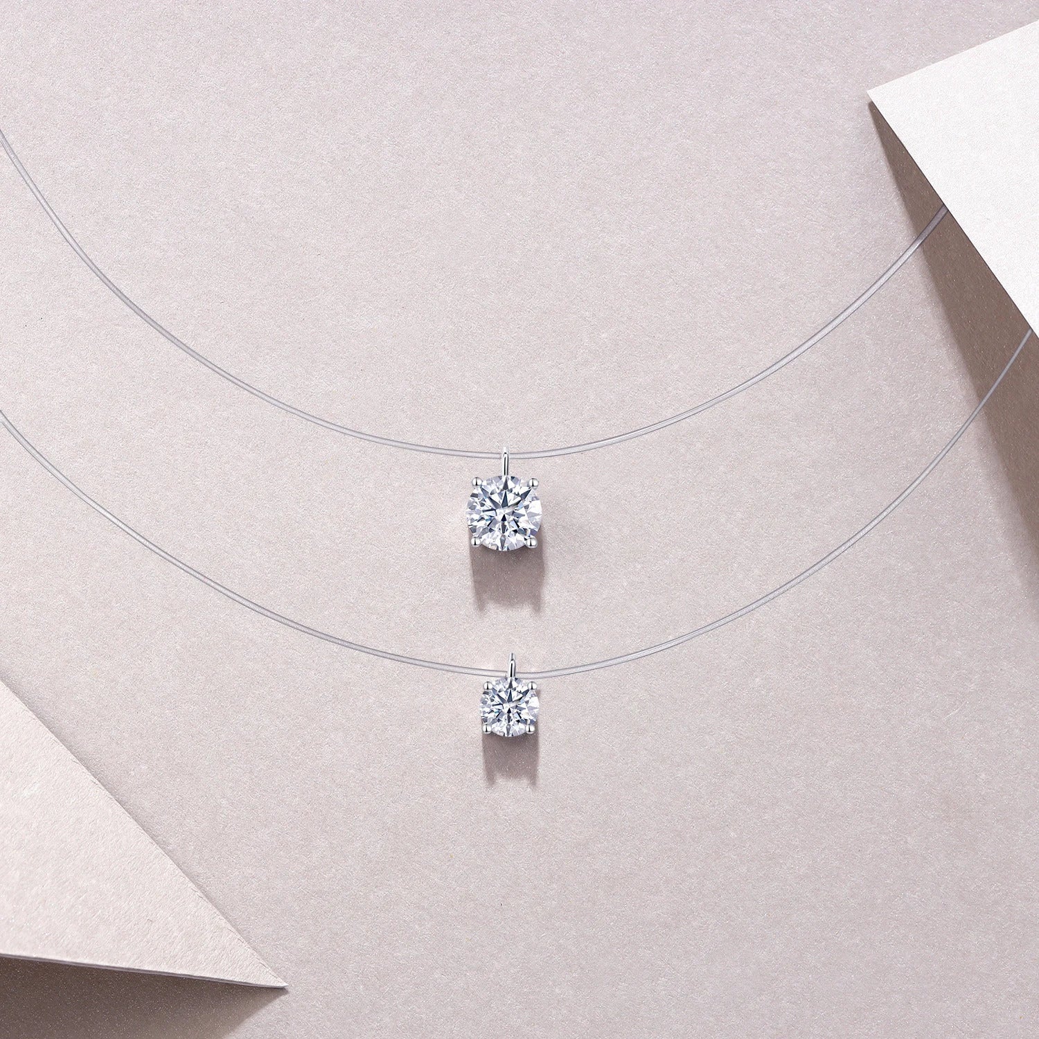 2ct Moissanite Floating Illusion Necklace 925 Silver 18K Gold – 8mm Solitaire VVS1 D Color