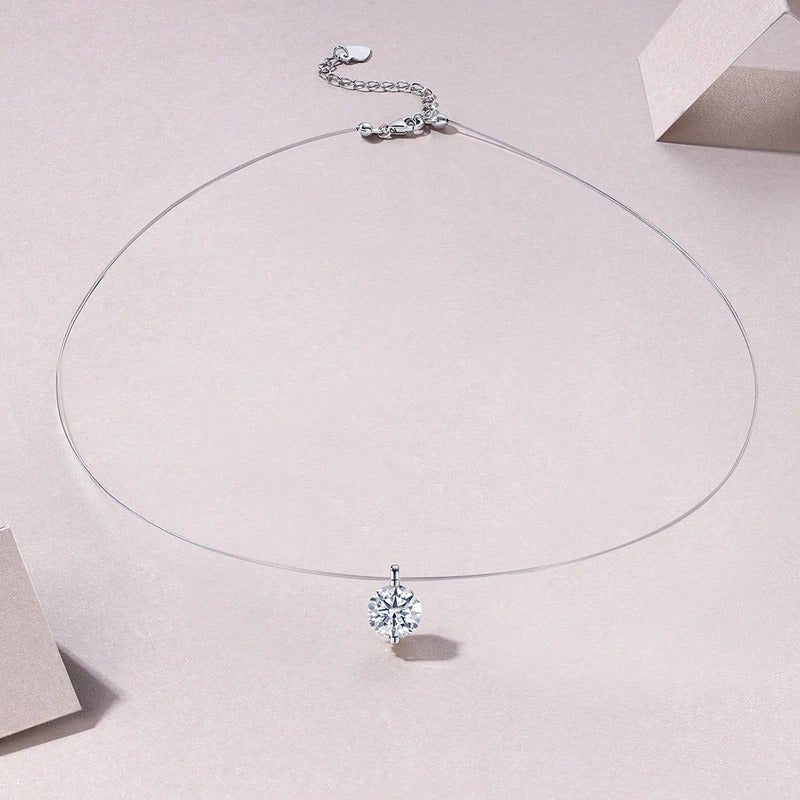 2ct Moissanite Floating Illusion Necklace 925 Silver 18K Gold – 8mm Solitaire VVS1 D Color