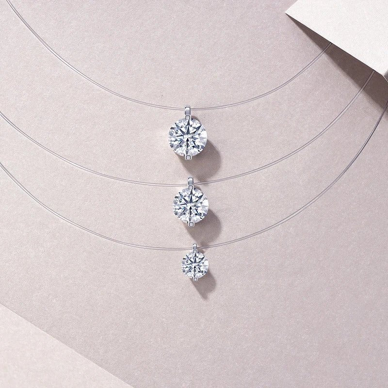 2ct Moissanite Floating Illusion Necklace 925 Silver 18K Gold – 8mm Solitaire VVS1 D Color