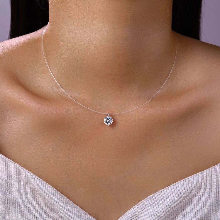 2ct Moissanite Floating Illusion Necklace 925 Silver 18K Gold – 8mm Solitaire VVS1 D Color