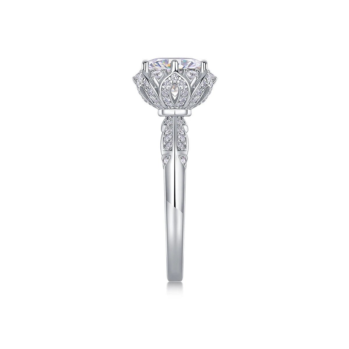 2ct Moissanite Floral Halo Ring | S925 Silver 18K Gold Plated | CZ Halo