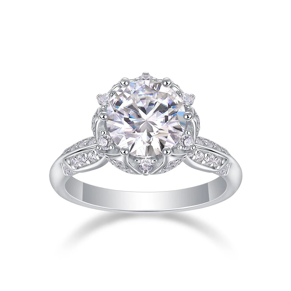 2ct Moissanite Floral Halo Ring | S925 Silver 18K Gold Plated | CZ Halo