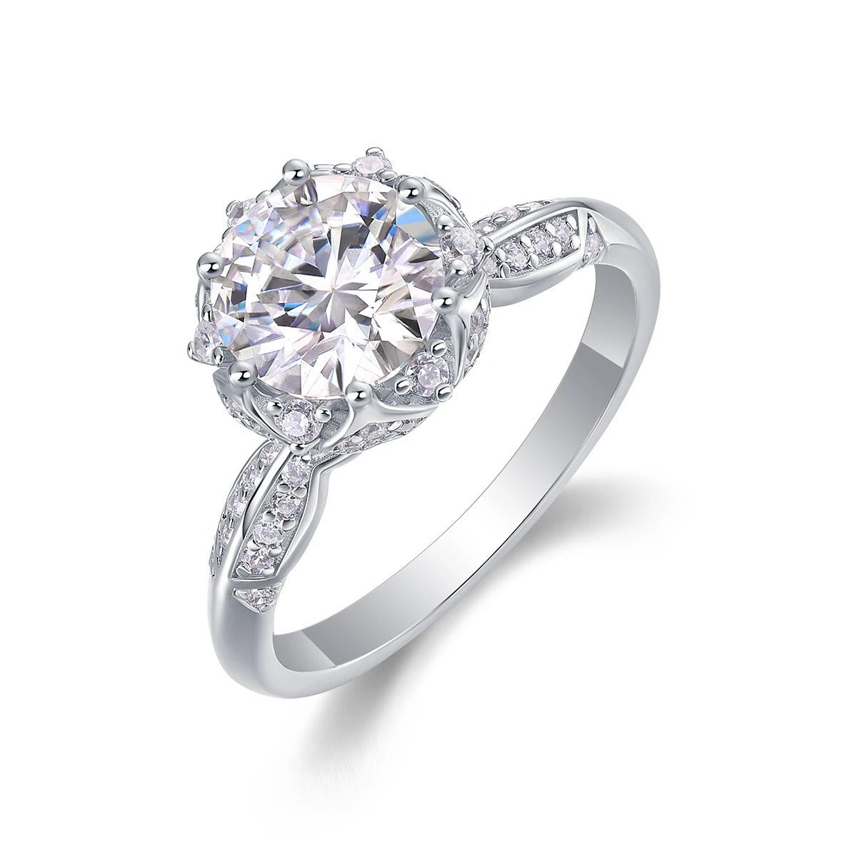 2ct Moissanite Floral Halo Ring | S925 Silver 18K Gold Plated | CZ Halo