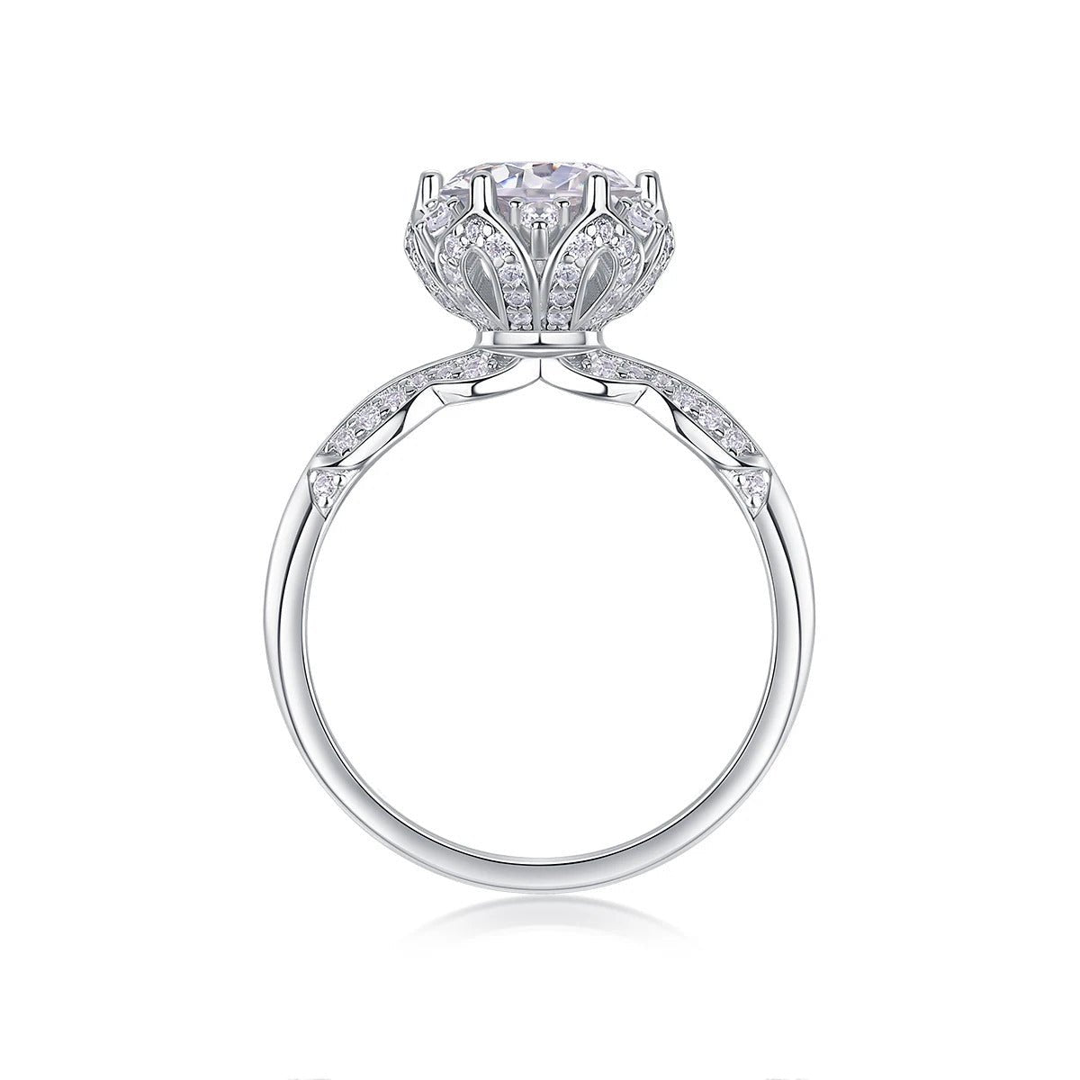 2ct Moissanite Floral Halo Ring | S925 Silver 18K Gold Plated | CZ Halo