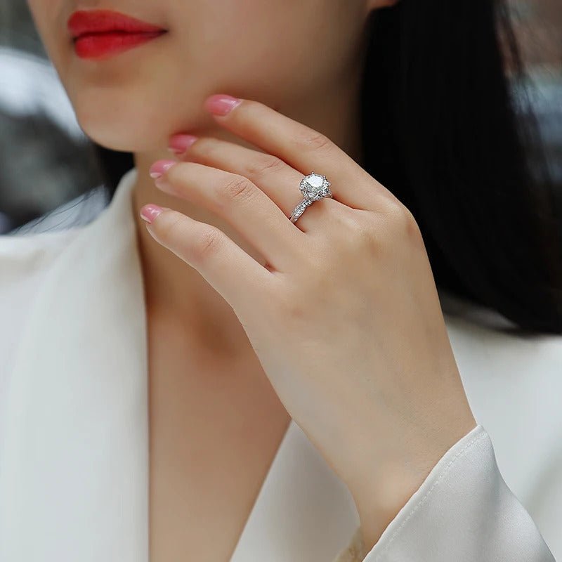 2ct Moissanite Floral Halo Ring | S925 Silver 18K Gold Plated | CZ Halo