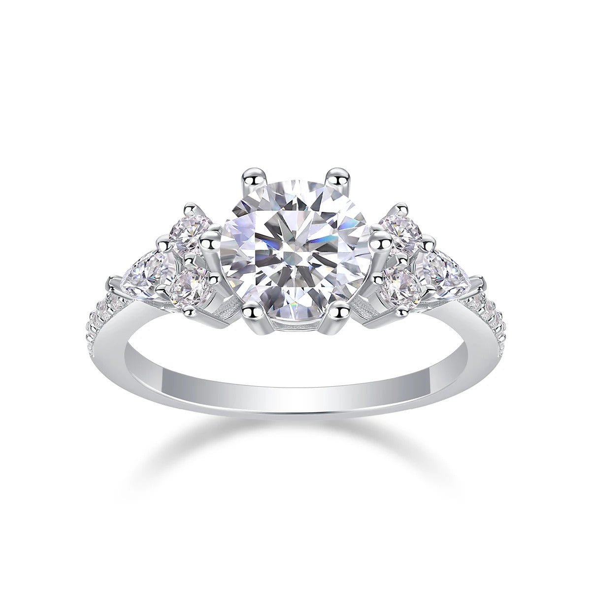 2ct Moissanite Three-Stone Bridal Ring | S925 Silver 18K White Gold Plated | GRA Certified | Charmsolo