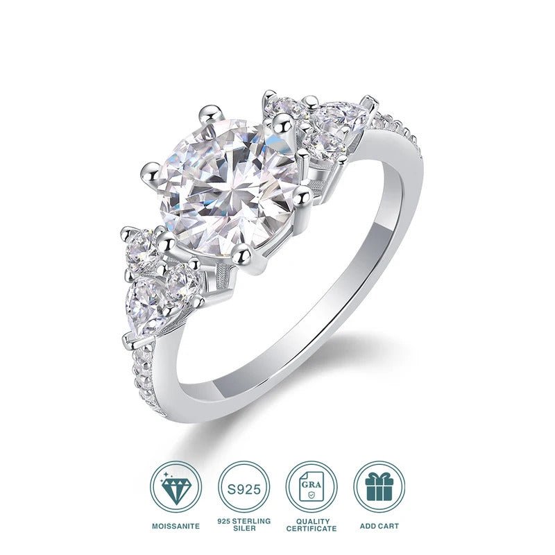 2ct Moissanite Three-Stone Bridal Ring | S925 Silver 18K White Gold Plated | GRA Certified | Charmsolo