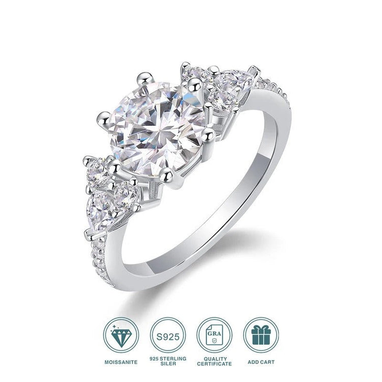 2ct Moissanite Three-Stone Bridal Ring | S925 Silver 18K White Gold Plated | GRA Certified | Charmsolo