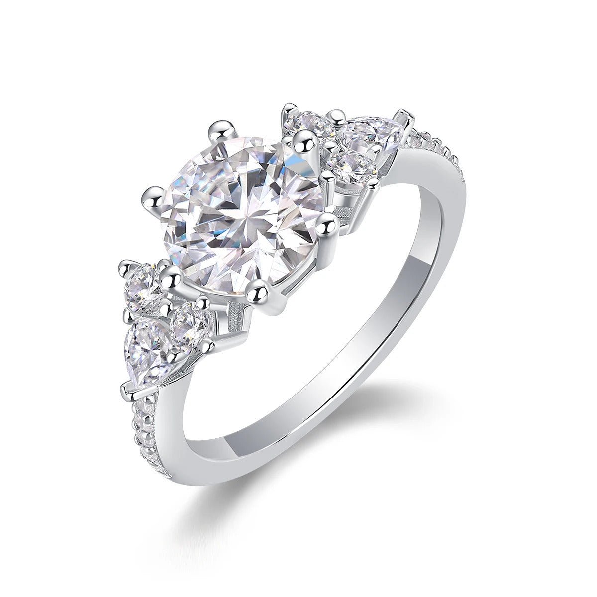 2ct Moissanite Three-Stone Bridal Ring | S925 Silver 18K White Gold Plated | GRA Certified | Charmsolo