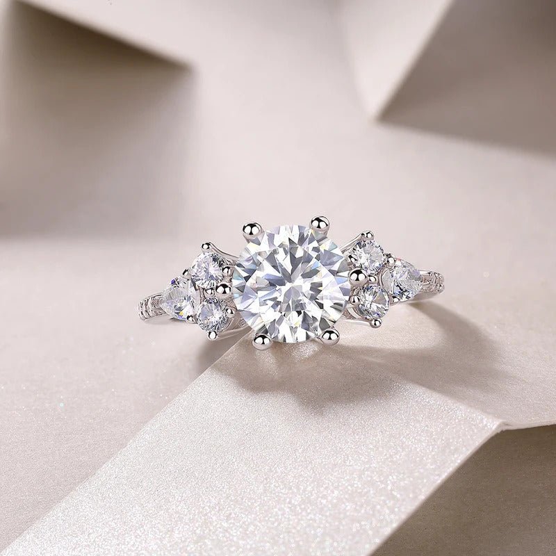 2ct Moissanite Three-Stone Bridal Ring | S925 Silver 18K White Gold Plated | GRA Certified | Charmsolo