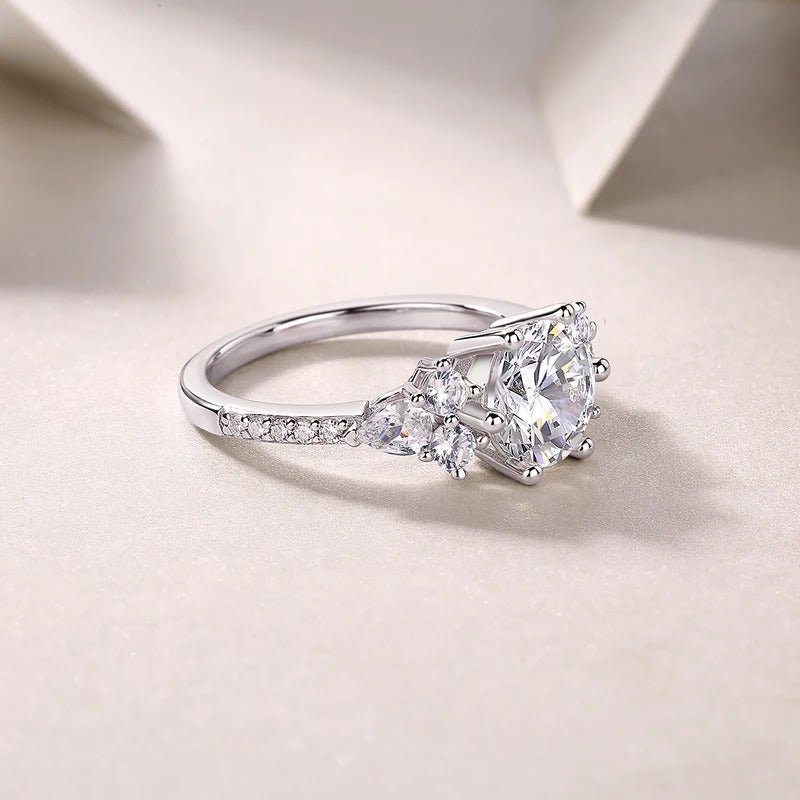 2ct Moissanite Three-Stone Bridal Ring | S925 Silver 18K White Gold Plated | GRA Certified | Charmsolo