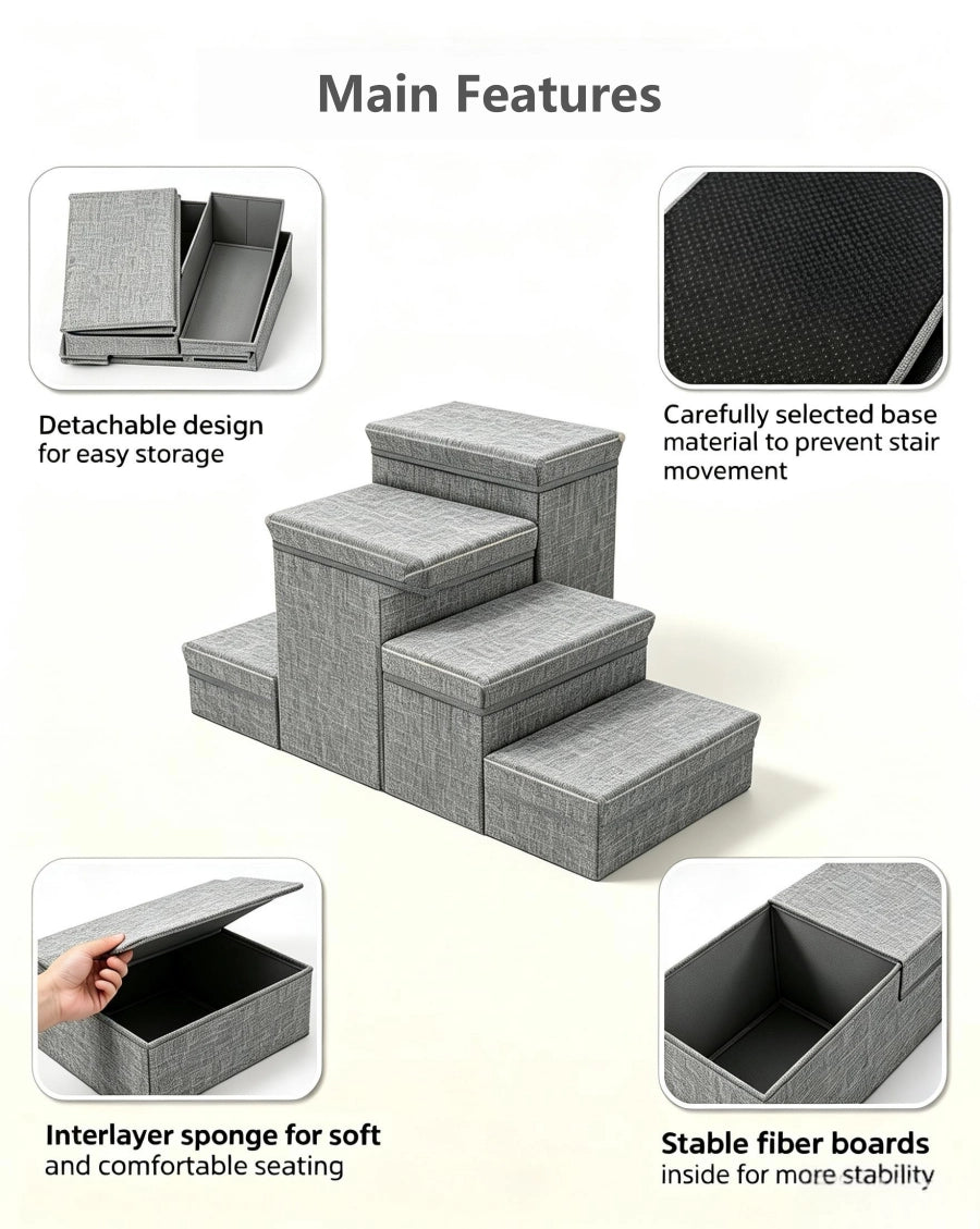 4‑Step Foldable Pet Steps With Storage For Small Senior Dogs DD01299