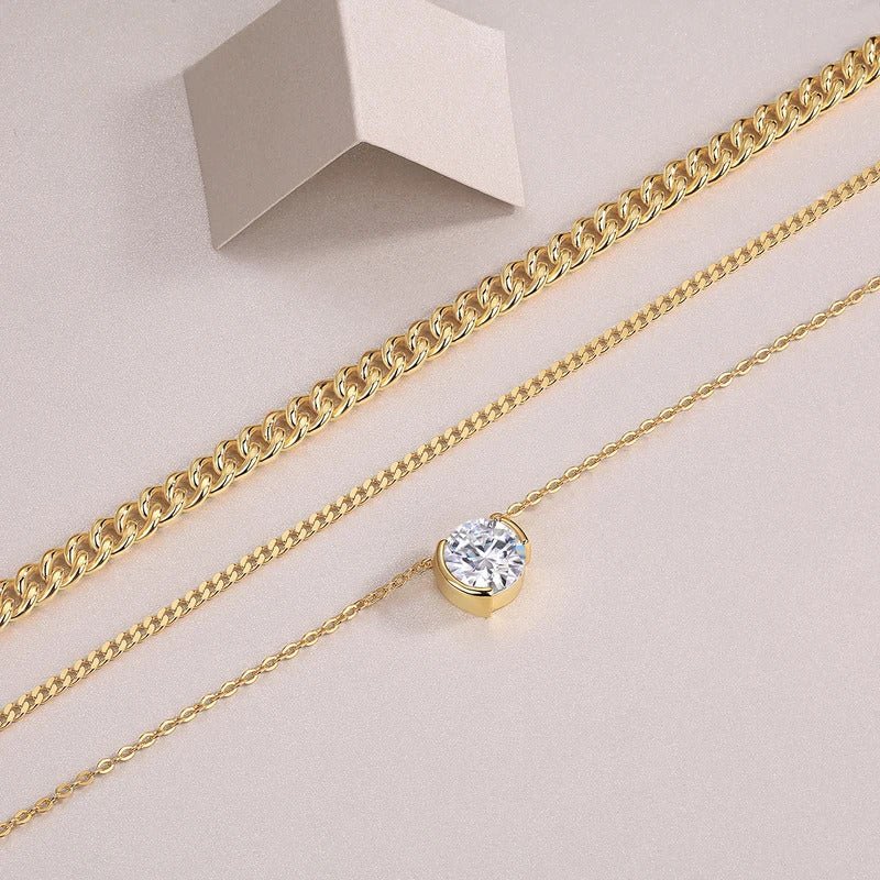 3ct Moissanite Multi-Layer Corn Chain Necklace Set | S925 Silver 18K Gold Plated | 9mm VVS1 D-Color | Heart & Bow | GRA Certified | Charmsolo