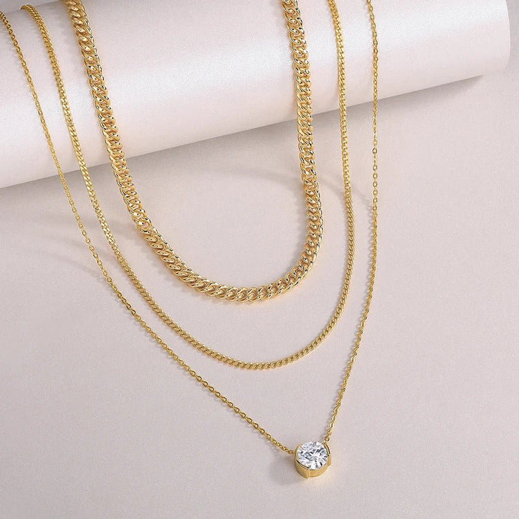 3ct Moissanite Multi-Layer Corn Chain Necklace Set | S925 Silver 18K Gold Plated | 9mm VVS1 D-Color | Heart & Bow | GRA Certified | Charmsolo