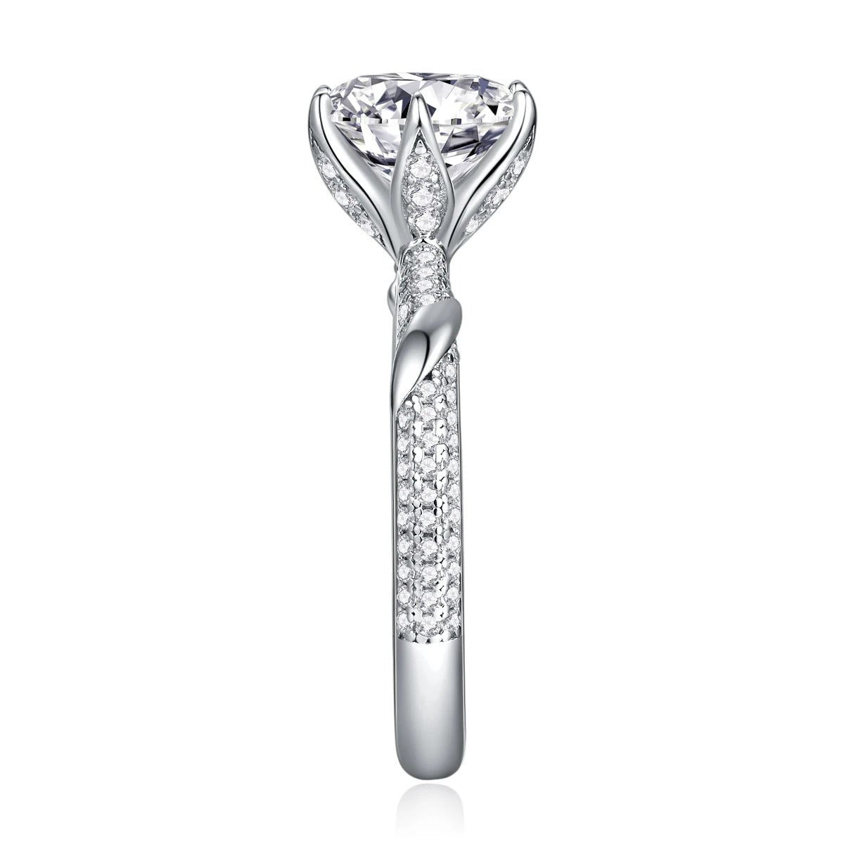 3ct Moissanite Twisted Solitaire Engagement Ring | S925 Silver 18K White Gold Plated | GRA Certified | Charmsolo