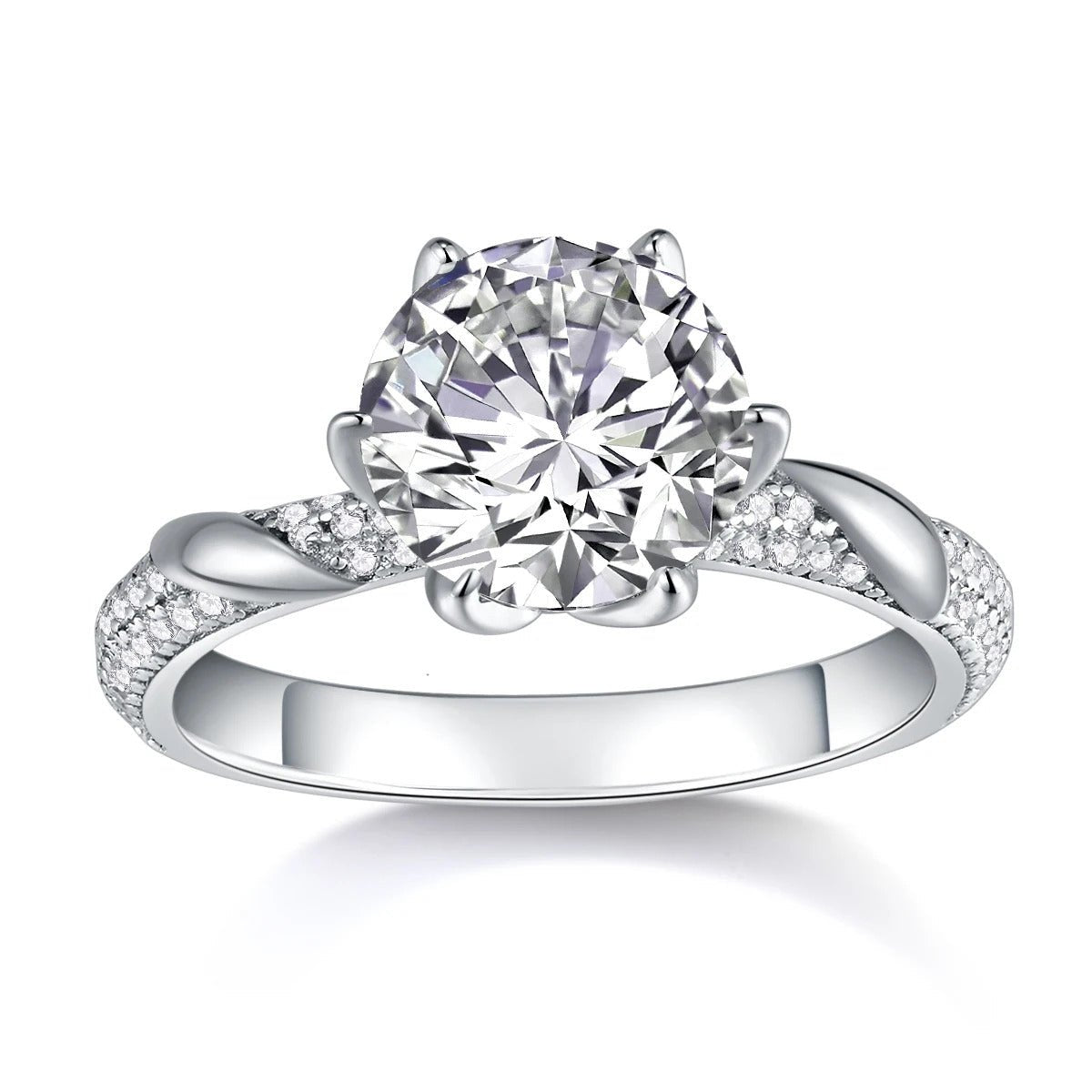 3ct Moissanite Twisted Solitaire Engagement Ring | S925 Silver 18K White Gold Plated | GRA Certified | Charmsolo