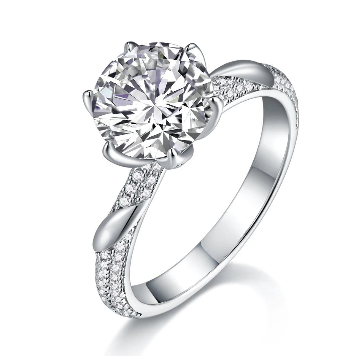 3ct Moissanite Twisted Solitaire Engagement Ring | S925 Silver 18K White Gold Plated | GRA Certified | Charmsolo