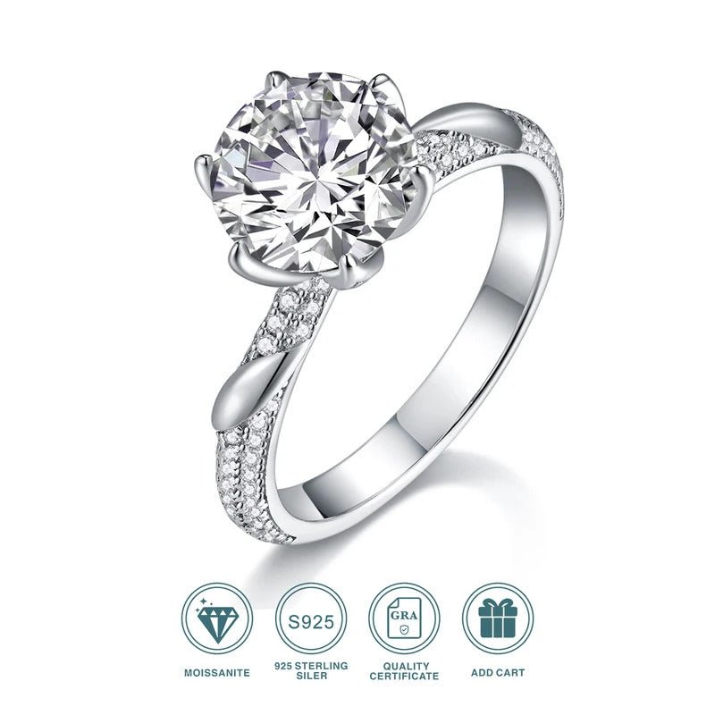 3ct Moissanite Twisted Solitaire Engagement Ring | S925 Silver 18K White Gold Plated | GRA Certified | Charmsolo