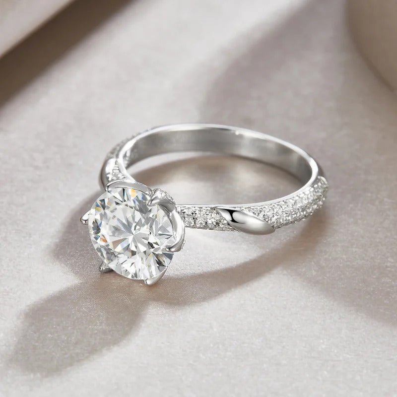 3ct Moissanite Twisted Solitaire Engagement Ring | S925 Silver 18K White Gold Plated | GRA Certified | Charmsolo