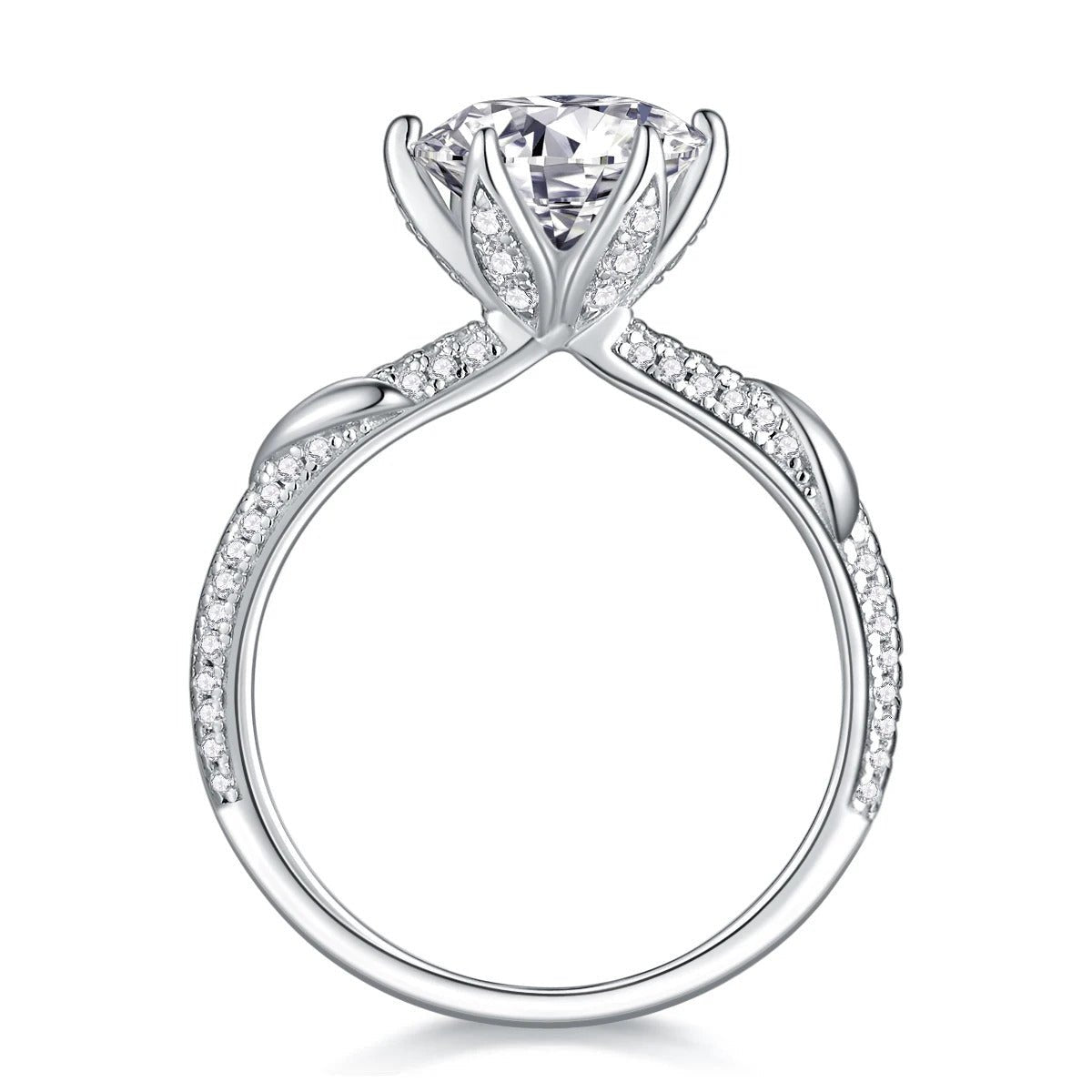 3ct Moissanite Twisted Solitaire Engagement Ring | S925 Silver 18K White Gold Plated | GRA Certified | Charmsolo