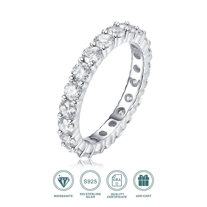 3mm Moissanite Eternity Band | S925 Silver 18K Gold Plated | Hypoallergenic | Eight Hearts & Arrows | Charmsolo