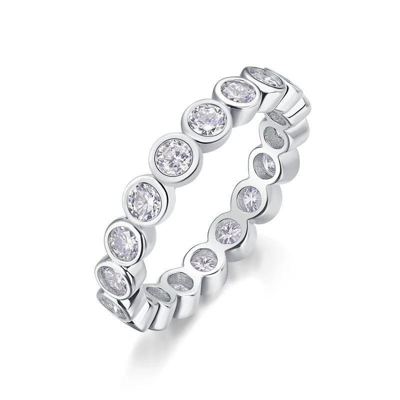 Moissanite Full Eternity Row Ring 925 Silver 18K Gold – 3mm Bezel Set | Charmsolo