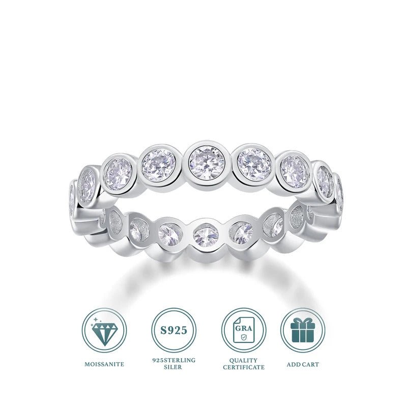 Moissanite Full Eternity Row Ring 925 Silver 18K Gold – 3mm Bezel Set | Charmsolo