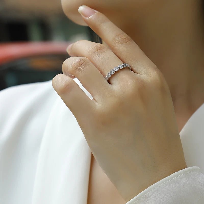 Moissanite Full Eternity Row Ring 925 Silver 18K Gold – 3mm Bezel Set | Charmsolo