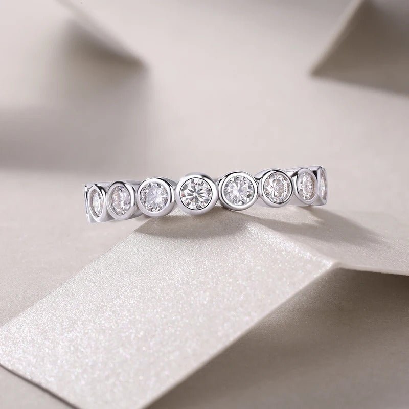 Moissanite Full Eternity Row Ring 925 Silver 18K Gold – 3mm Bezel Set | Charmsolo