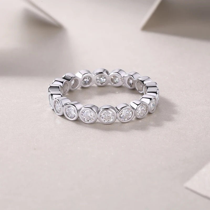 Moissanite Full Eternity Row Ring 925 Silver 18K Gold – 3mm Bezel Set | Charmsolo