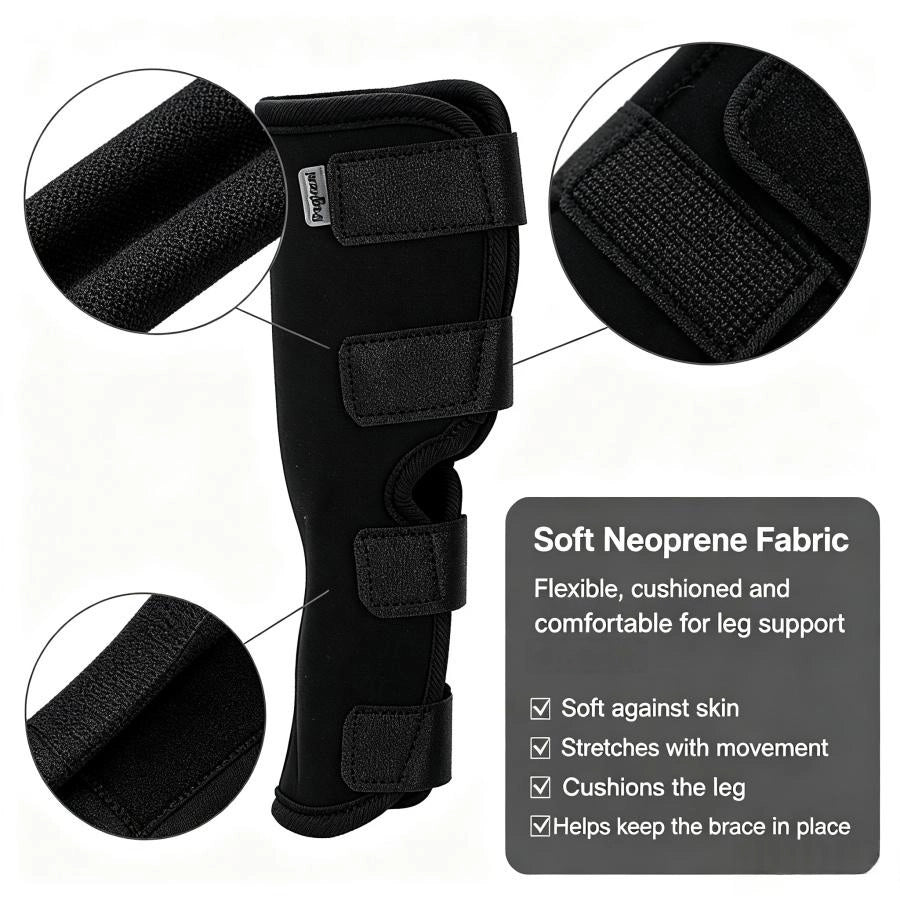 Dog Leg Support Brace Neoprene Black S‑XL For Sprain Arthritis Post‑Surgery Recovery