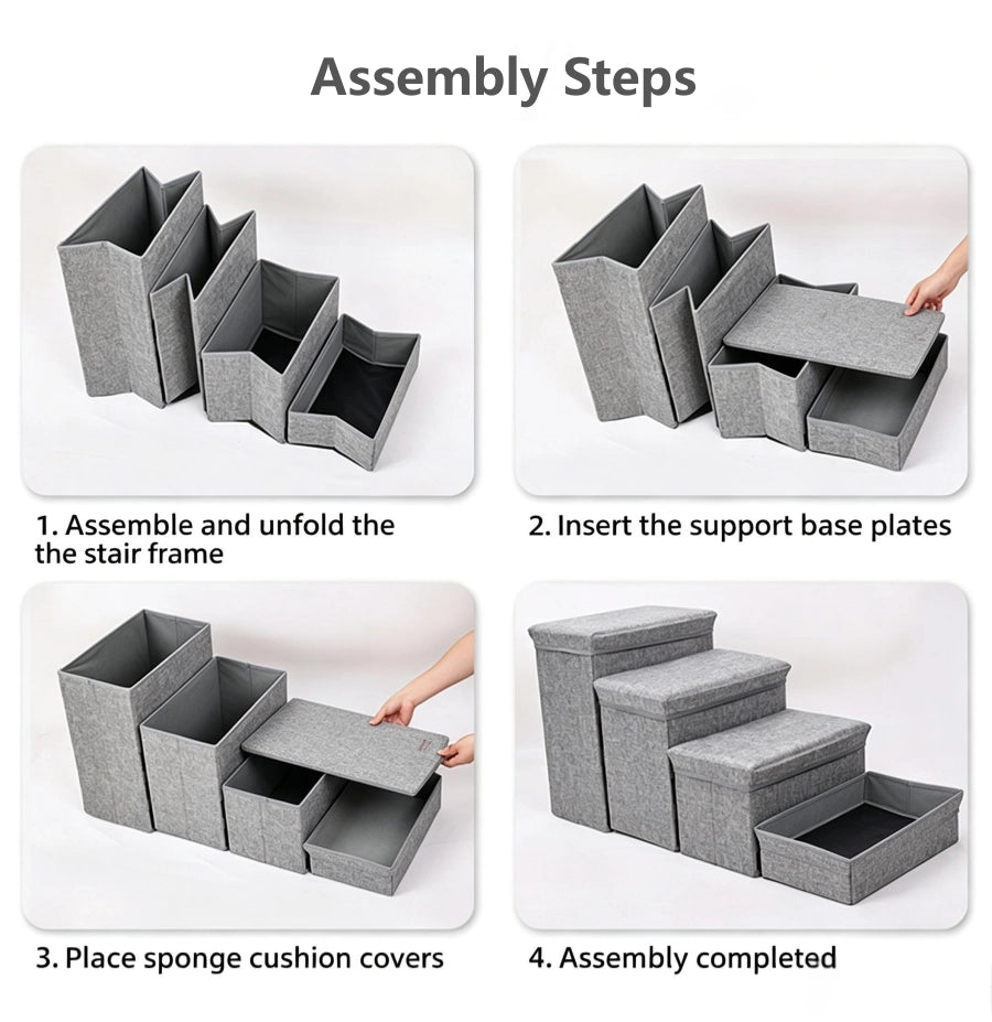 4‑Step Foldable Pet Steps With Storage For Small Senior Dogs DD01299
