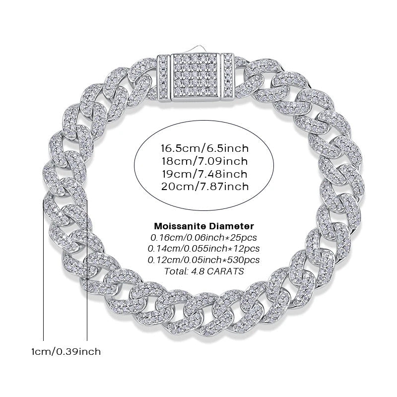 581-Stone Moissanite Cuban Chain Bracelet | S925 Silver 18K Gold Plated | 1.2–1.6mm VVS1 D-Color Eight Hearts & Arrows | Unisex | GRA Certified | Charmsolo