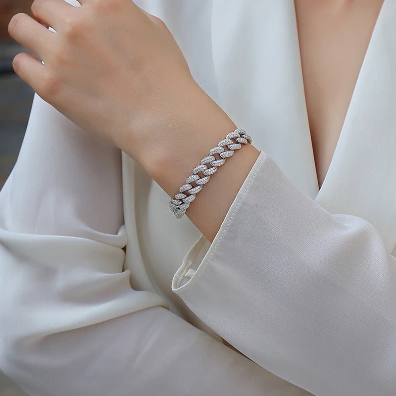 581-Stone Moissanite Cuban Chain Bracelet | S925 Silver 18K Gold Plated | 1.2–1.6mm VVS1 D-Color Eight Hearts & Arrows | Unisex | GRA Certified | Charmsolo