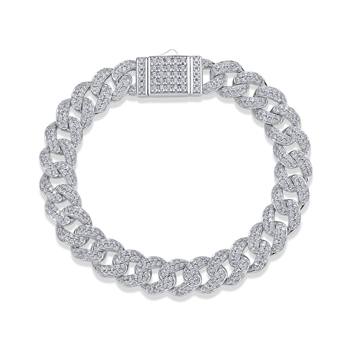 581-Stone Moissanite Cuban Chain Bracelet | S925 Silver 18K Gold Plated | 1.2–1.6mm VVS1 D-Color Eight Hearts & Arrows | Unisex | GRA Certified | Charmsolo