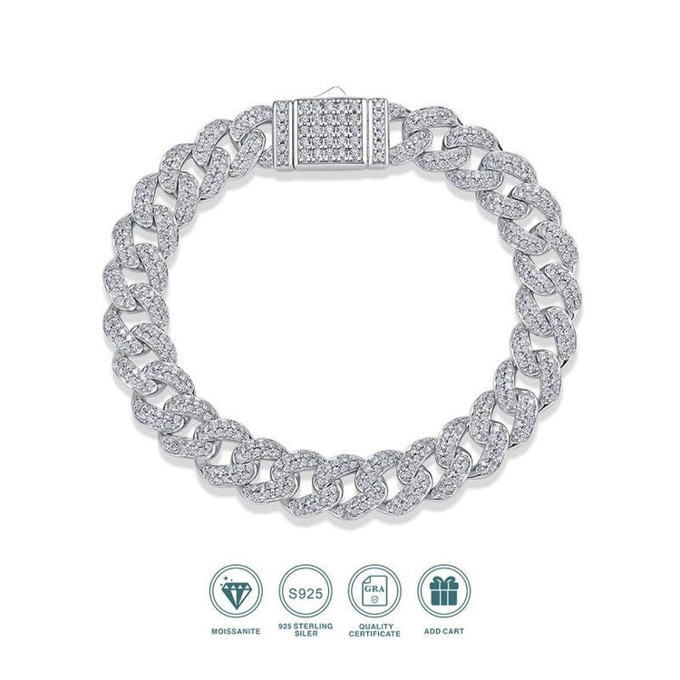 581-Stone Moissanite Cuban Chain Bracelet | S925 Silver 18K Gold Plated | 1.2–1.6mm VVS1 D-Color Eight Hearts & Arrows