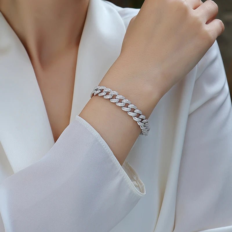 581-Stone Moissanite Cuban Chain Bracelet | S925 Silver 18K Gold Plated | 1.2–1.6mm VVS1 D-Color Eight Hearts & Arrows | Unisex | GRA Certified | Charmsolo