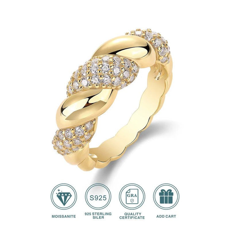 63-Stone Moissanite Twisted Pavé Ring | S925 Silver 18K Gold Plated | VVS1 D-Color | Instagram Style | Charmsolo
