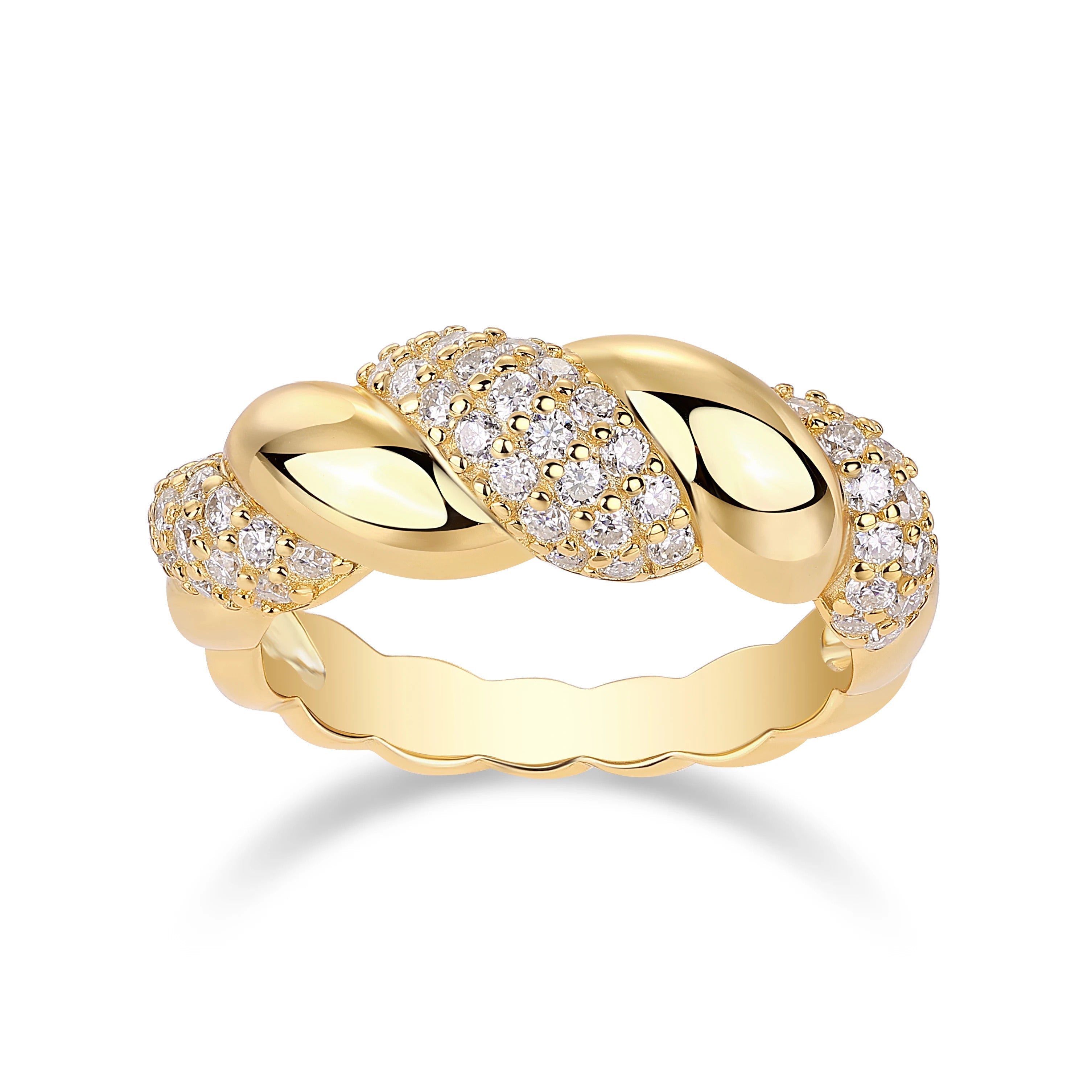 63-Stone Moissanite Twisted Pavé Ring | S925 Silver 18K Gold Plated | VVS1 D-Color | Instagram Style | Charmsolo